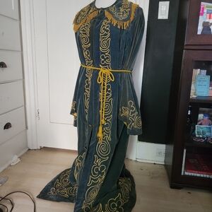 Green and Gold Embroidered Victorian Era Robe Oddfellows Antique Collectible